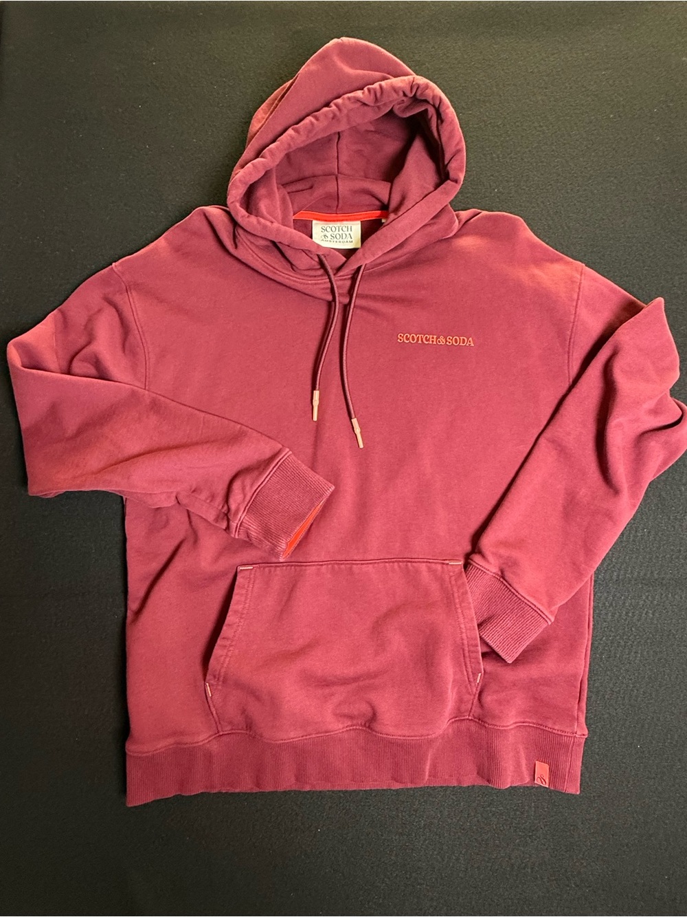 Scotch & Soda Amsterdam Maroon w/Orange Logo, Pullover Hoodie for Men’s XL
